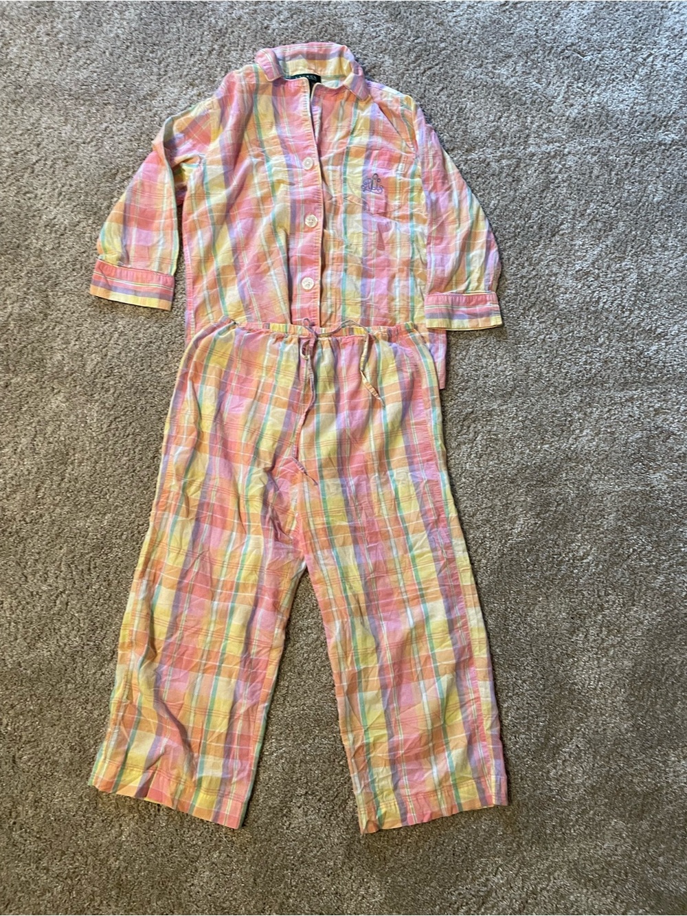 Ralph Lauren Pastel Plaid Button-Up Pajama Set 100% cotton